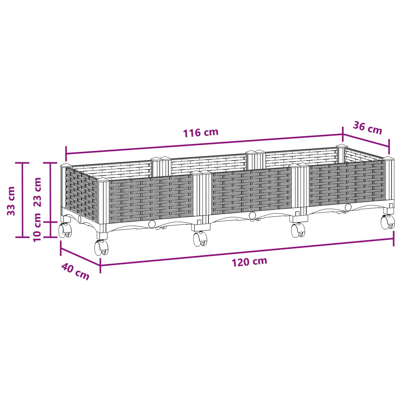 Tuinschaal met wielen Bruin 120 x 40 x 29 cm PP is nu te koop bij PeponiXL, paradijselijk wonen!