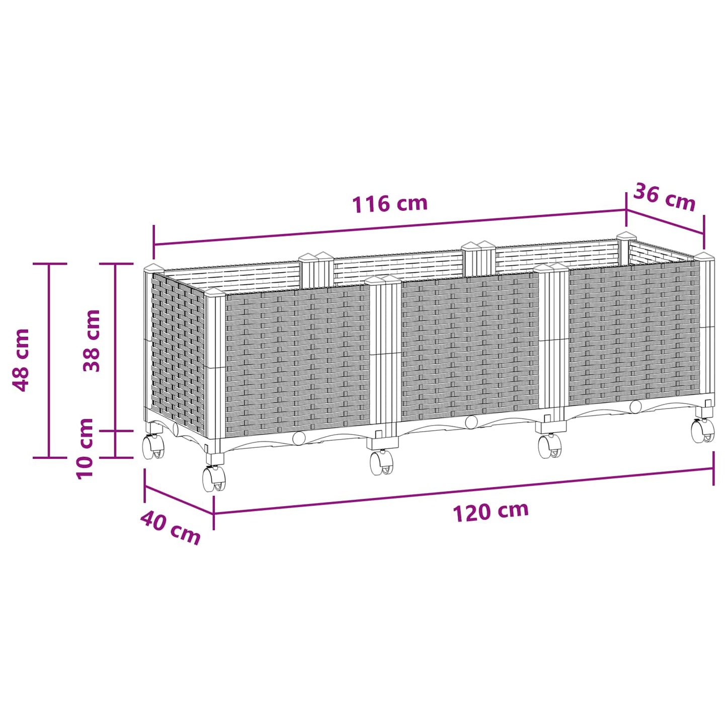 Tuinschaal met wielen Wit 120 x 40 x 48 cm PP is nu te koop bij PeponiXL, paradijselijk wonen!