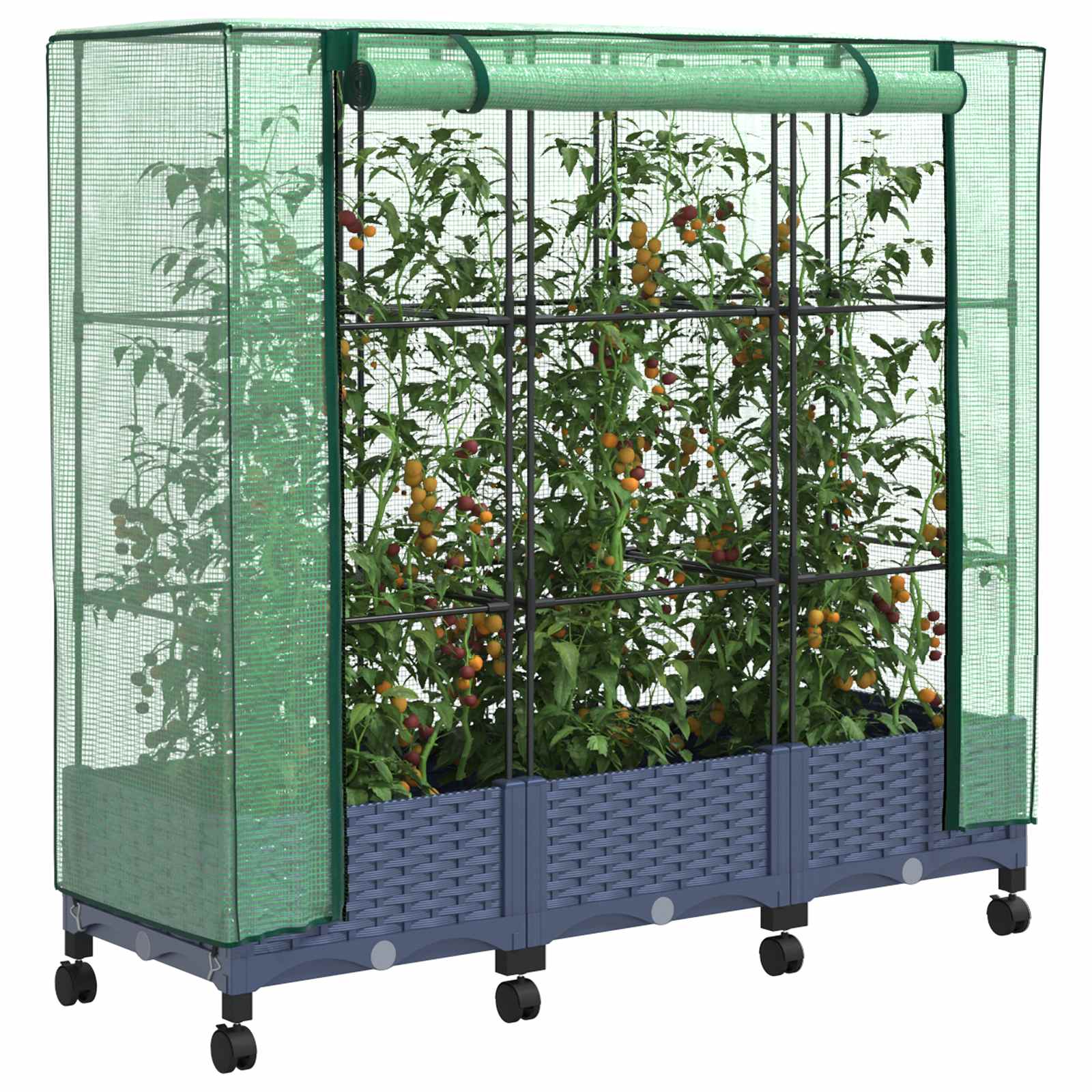 Tuinplantenbak met Kasbedekking en Wielen 3 st Blauw Grijs PP is nu te koop bij PeponiXL, paradijselijk wonen!