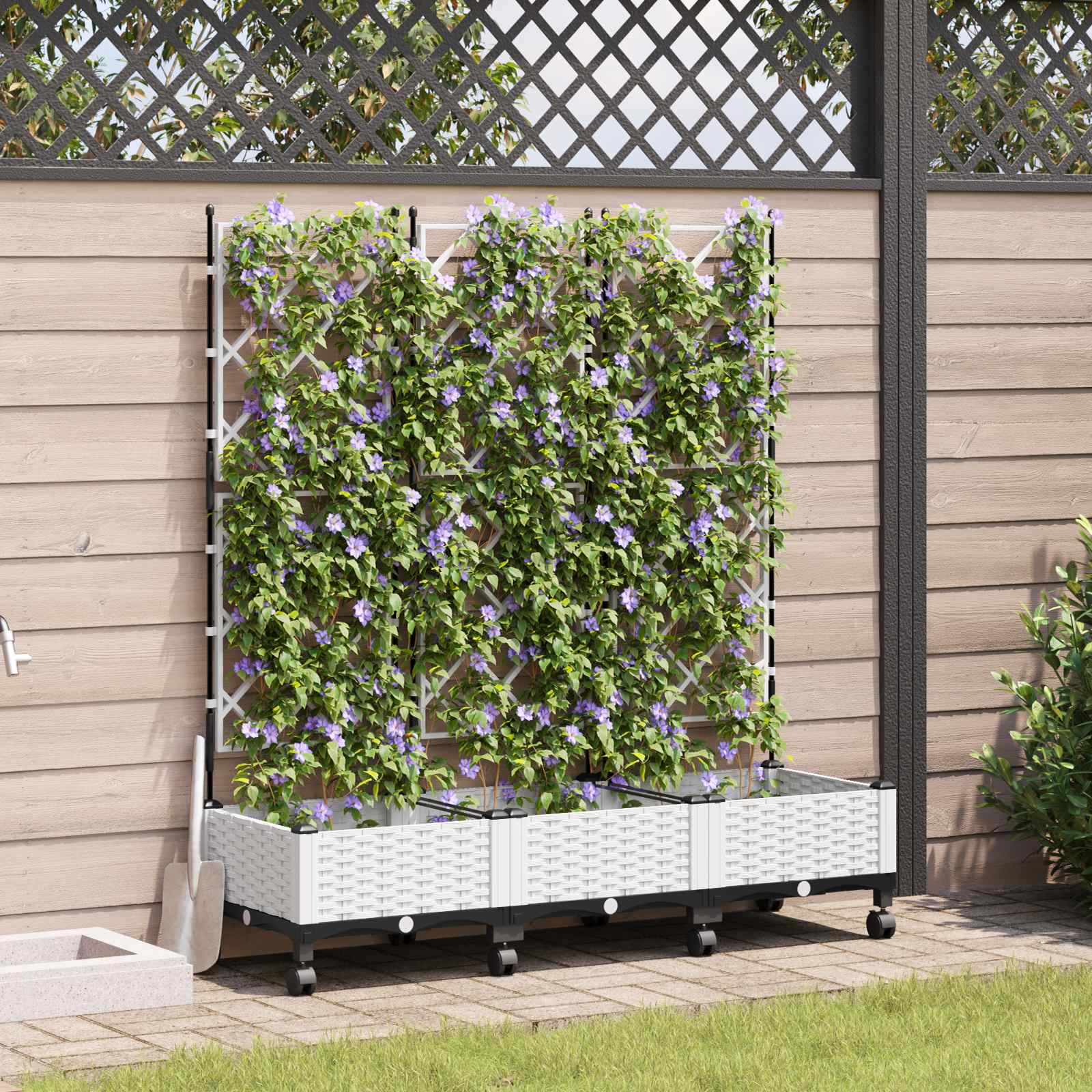 Tuinplantbak met schutting en wielen 3 st Wit PP is nu te koop bij PeponiXL, paradijselijk wonen!