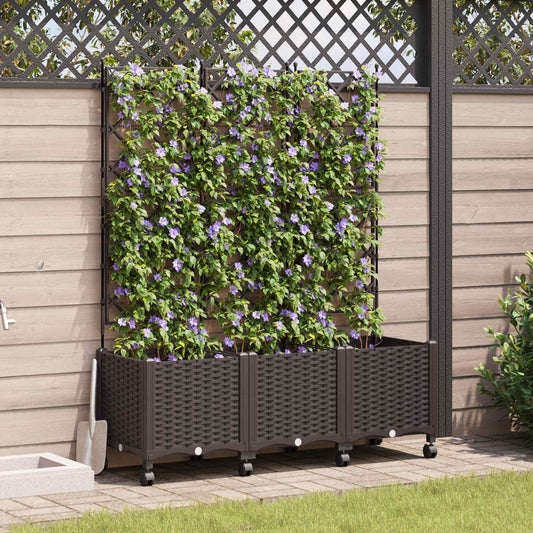 Tuinplantbak met schutting en wielen 3 st Bruin PP is nu te koop bij PeponiXL, paradijselijk wonen!