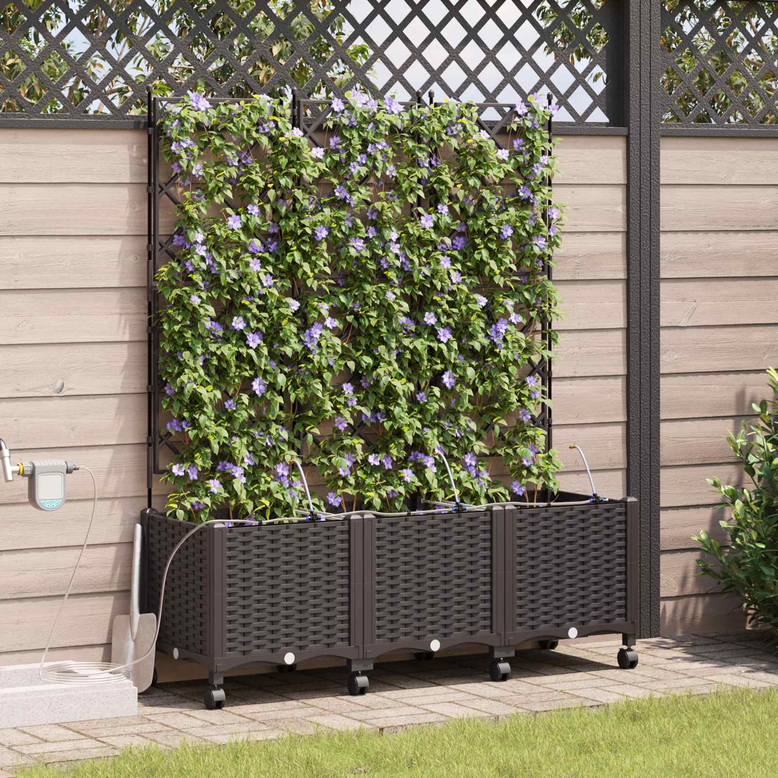 Tuin Pot met Irrigatie en Wielen 3 st Bruin 120 x 40 x 148 cm is nu te koop bij PeponiXL, paradijselijk wonen!
