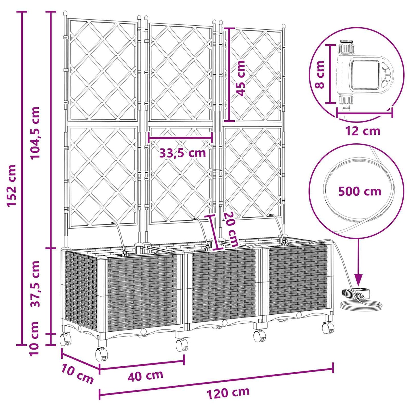Tuin Pot met Irrigatie en Wielen 3 st Bruin 120 x 40 x 148 cm is nu te koop bij PeponiXL, paradijselijk wonen!