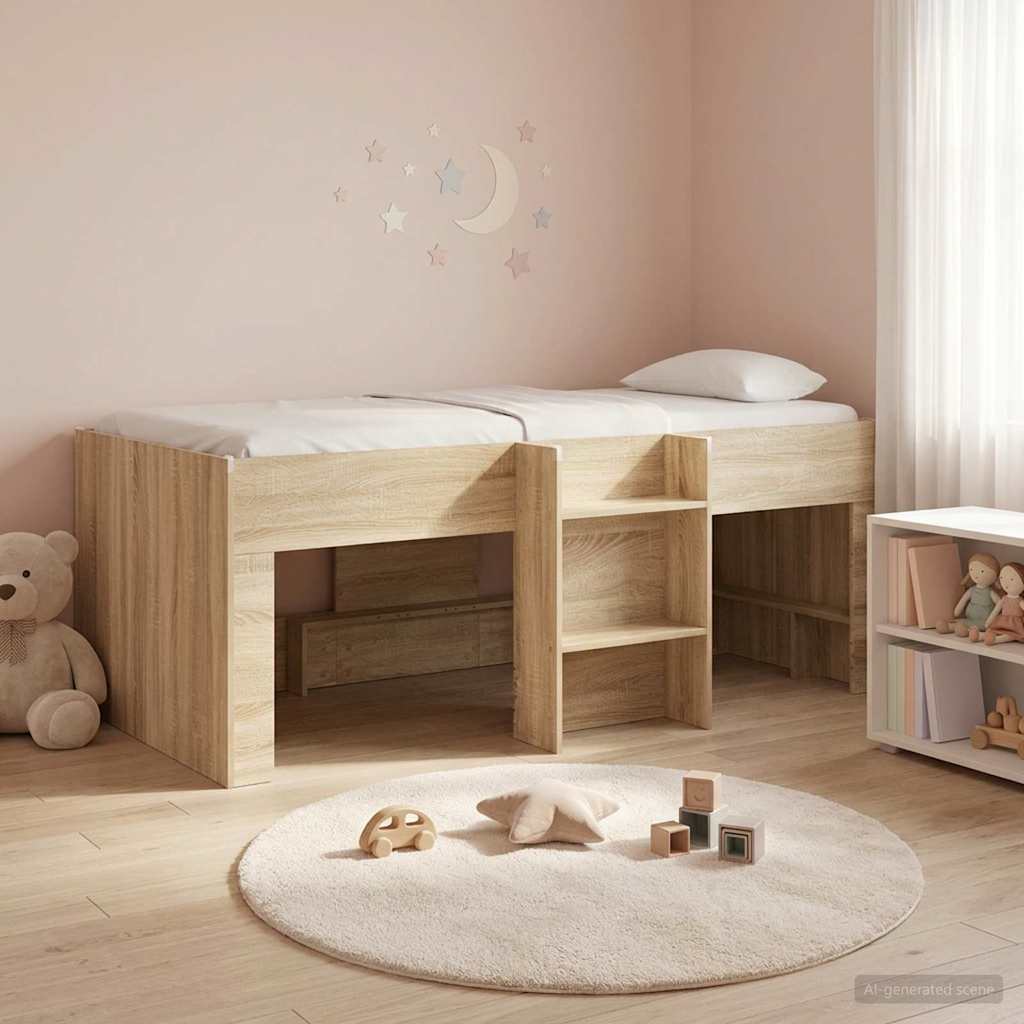 Kinder Hoogslaper Sonoma Eiken 80 x 200 cm Bewerkt hout is nu te koop bij PeponiXL, paradijselijk wonen!