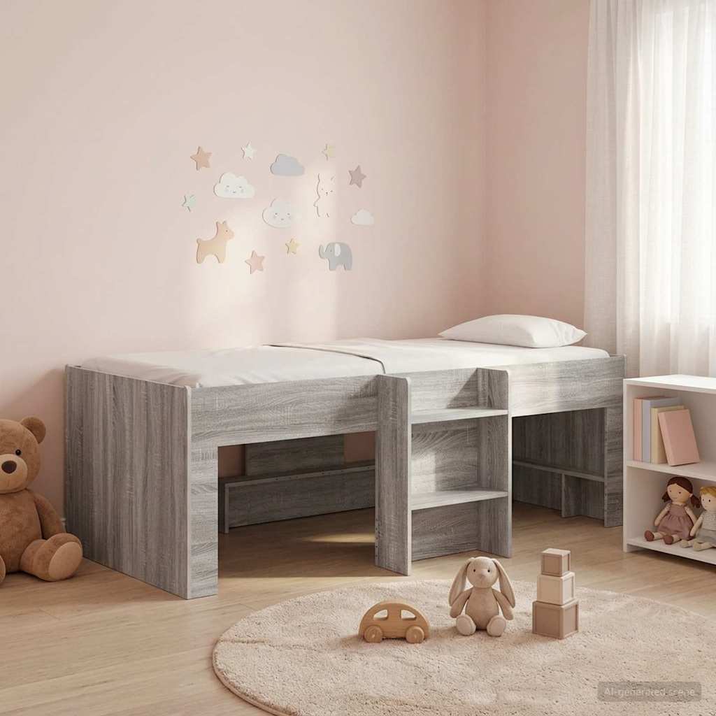 Kinder Hoogslaper Grijs Sonoma 80 x 200 cm Bewerkt hout is nu te koop bij PeponiXL, paradijselijk wonen!