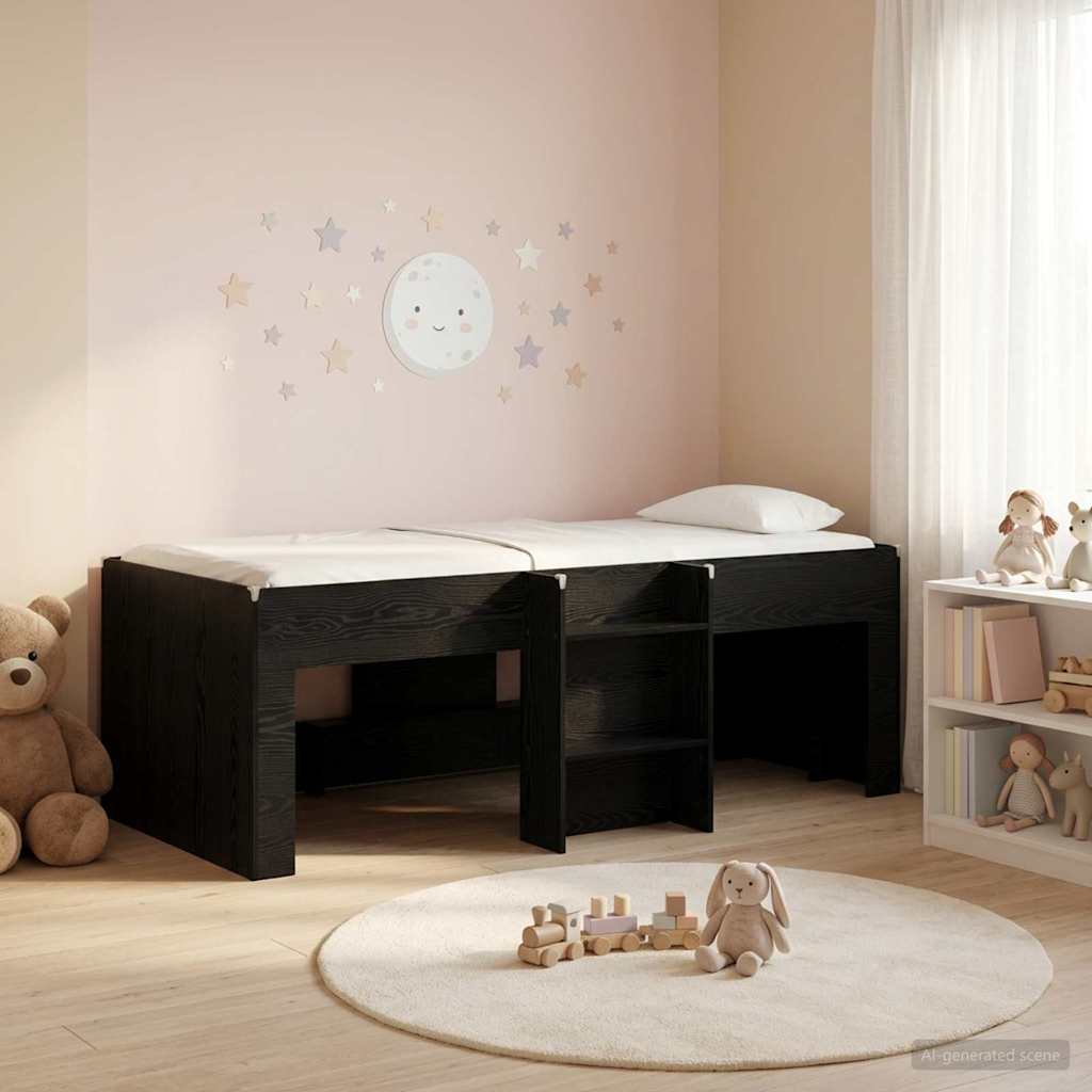 Kinder Hoogslaper Zwart eiken 90 x 200 cm Bewerkt hout is nu te koop bij PeponiXL, paradijselijk wonen!