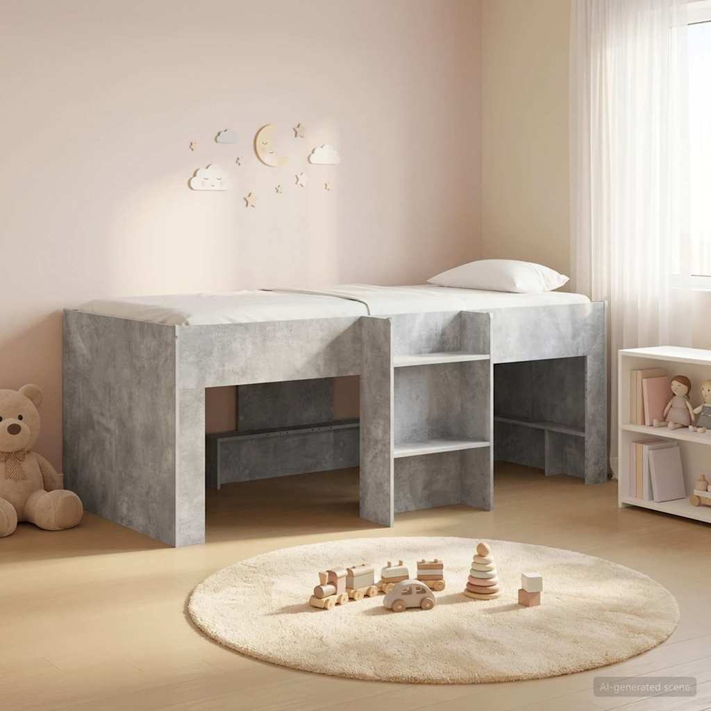 Kinder Hoogslaper Betongrijs 90 x 200 cm Bewerkt hout is nu te koop bij PeponiXL, paradijselijk wonen!