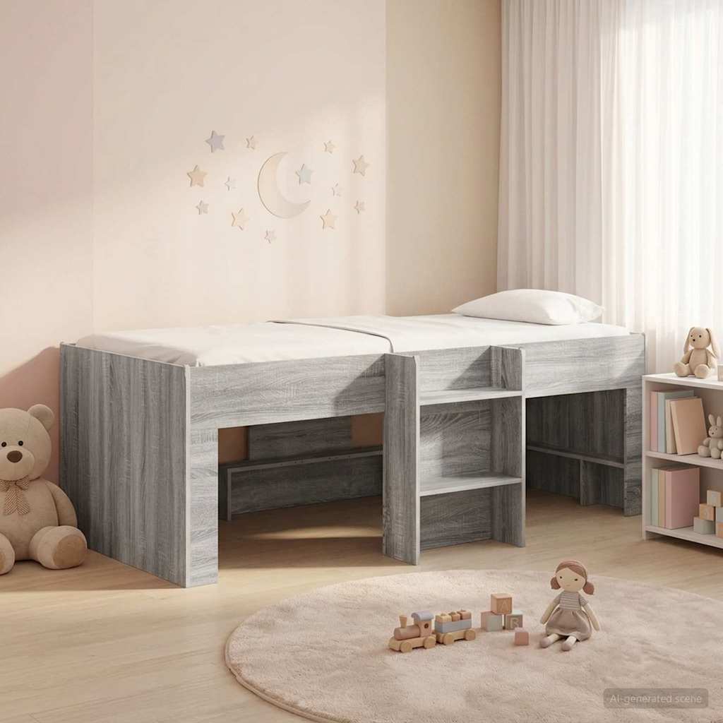 Kinder Hoogslaper Grijs Sonoma 90 x 200 cm Bewerkt hout is nu te koop bij PeponiXL, paradijselijk wonen!