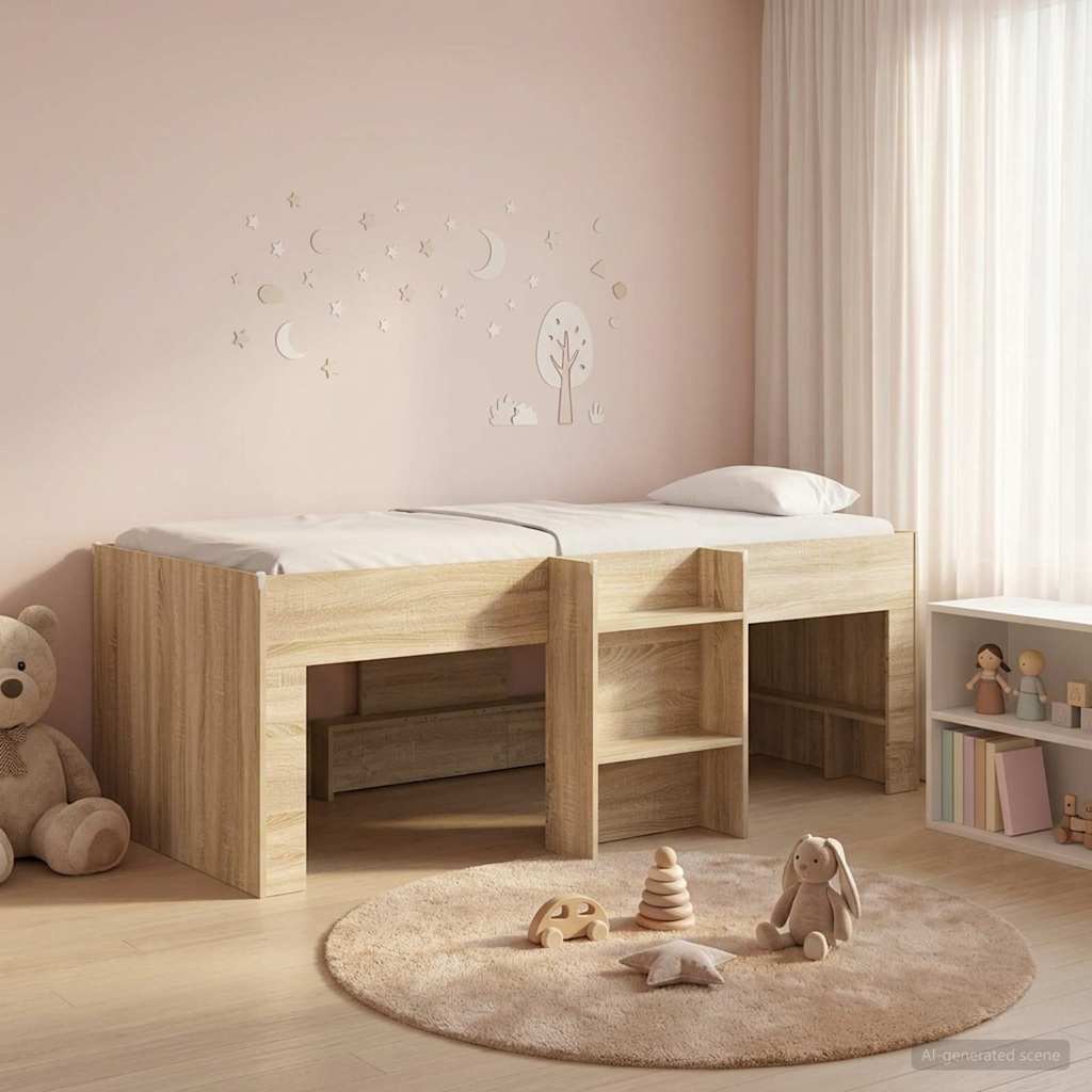 Kinder Hoogslaper Sonoma Eiken 98.5 x 200 cm Bewerkt hout is nu te koop bij PeponiXL, paradijselijk wonen!