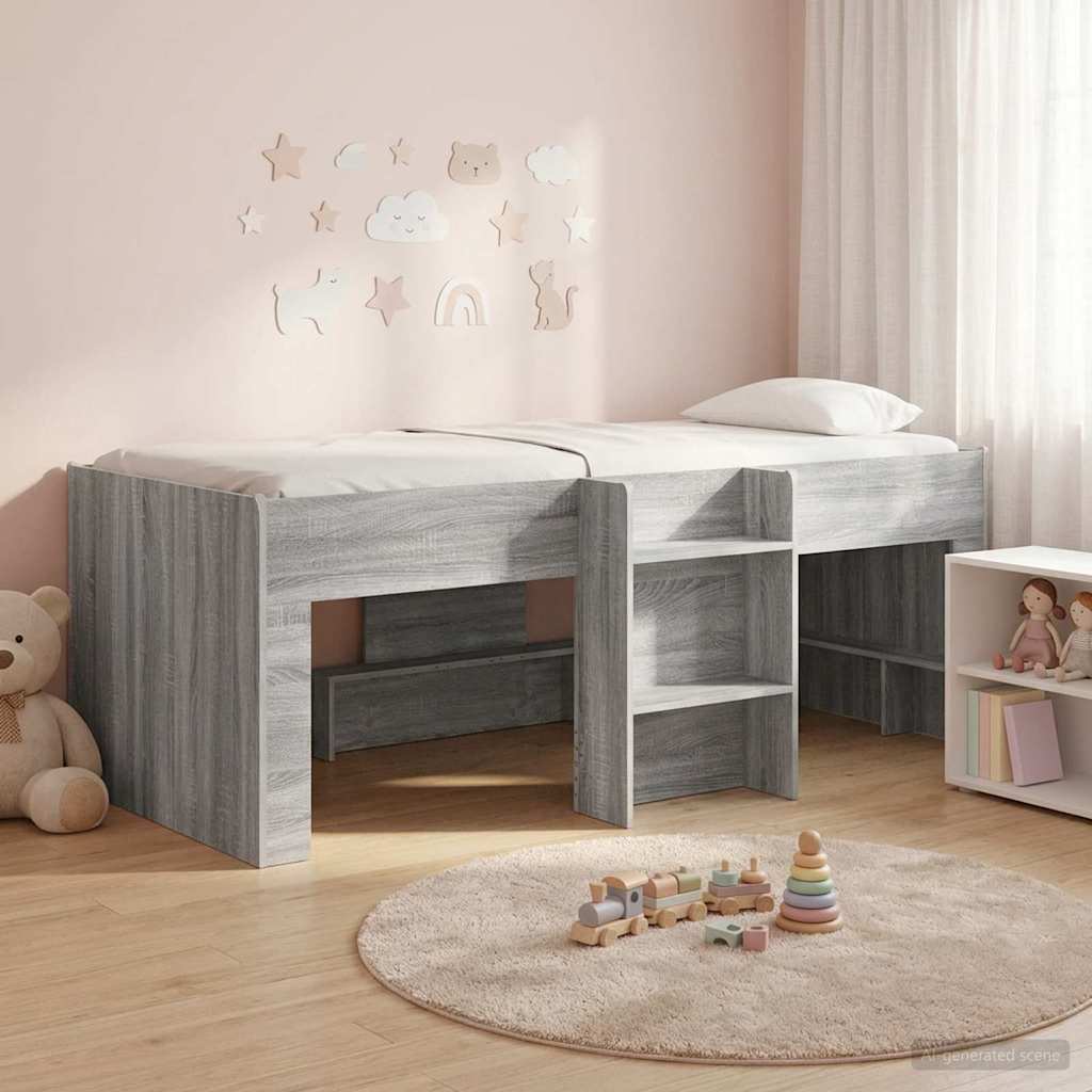 Kinder Hoogslaper Grijs Sonoma 98.5 x 200 cm Bewerkt hout is nu te koop bij PeponiXL, paradijselijk wonen!