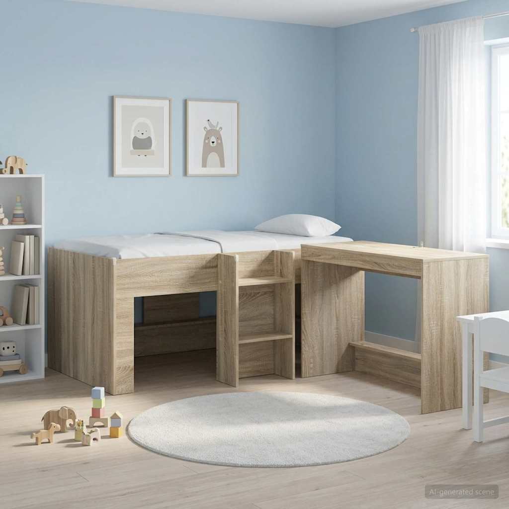 Kinder Hoogslaper Sonoma Eiken 80 x 160 cm Bewerkt hout is nu te koop bij PeponiXL, paradijselijk wonen!