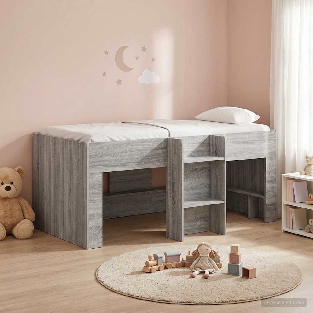 Kinder Hoogslaper Grijs Sonoma 80 x 160 cm Bewerkt hout is nu te koop bij PeponiXL, paradijselijk wonen!