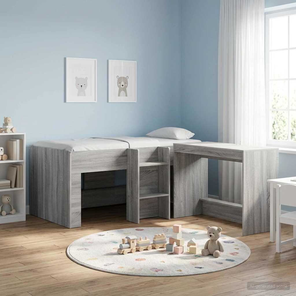Kinder Hoogslaper Grijs Sonoma 80 x 160 cm Bewerkt hout is nu te koop bij PeponiXL, paradijselijk wonen!