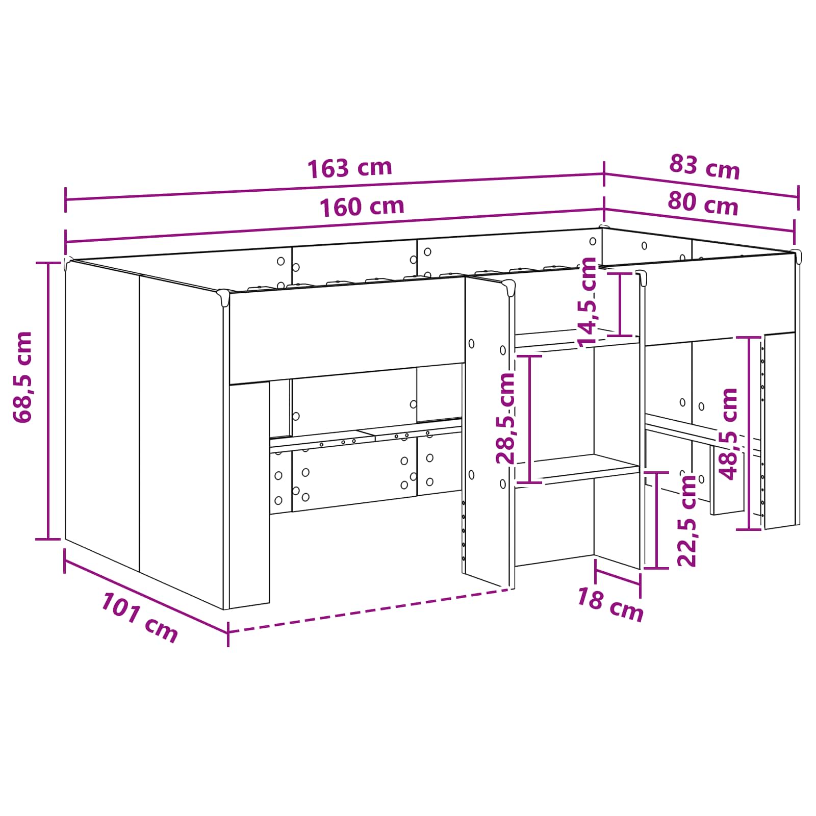 Kinder Hoogslaper Grijs Sonoma 80 x 160 cm Bewerkt hout is nu te koop bij PeponiXL, paradijselijk wonen!
