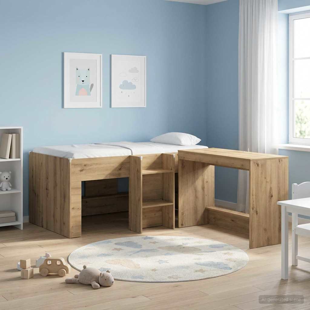 Kinder Hoogslaper Artisanaal eiken 80 x 160 cm Bewerkt hout is nu te koop bij PeponiXL, paradijselijk wonen!