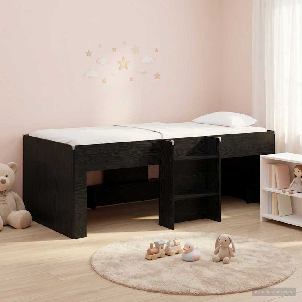 Kinder Hoogslaper Zwart eiken 90 x 190 cm Bewerkt hout is nu te koop bij PeponiXL, paradijselijk wonen!