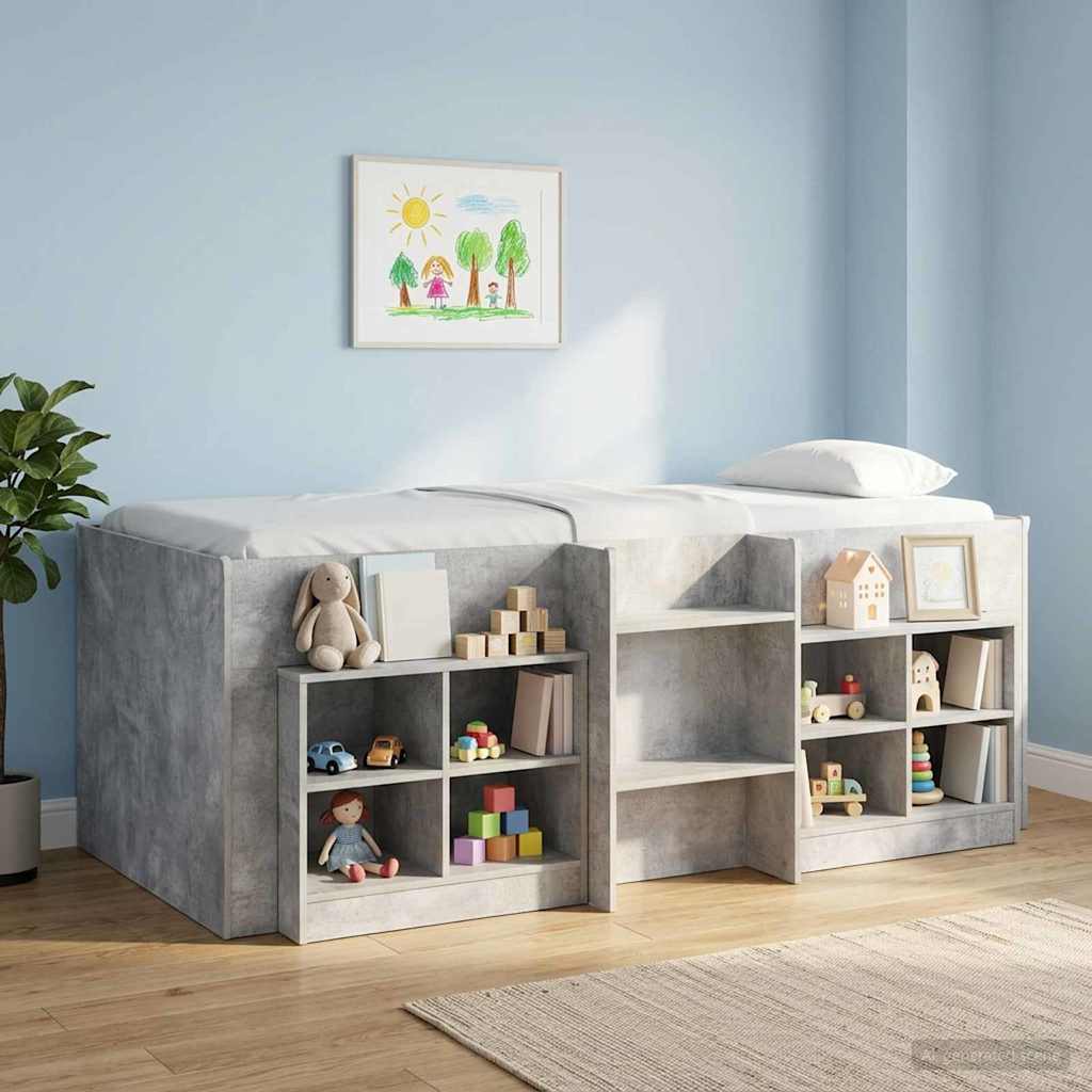 Kinder Hoogslaper Betongrijs 90 x 190 cm Bewerkt hout is nu te koop bij PeponiXL, paradijselijk wonen!