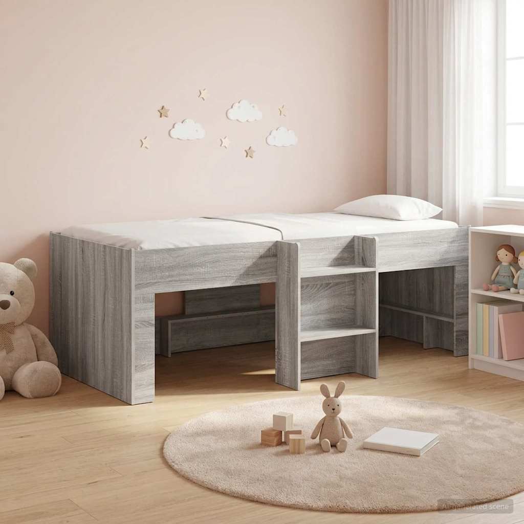 Kinder Hoogslaper Grijs Sonoma 90 x 190 cm Bewerkt hout is nu te koop bij PeponiXL, paradijselijk wonen!
