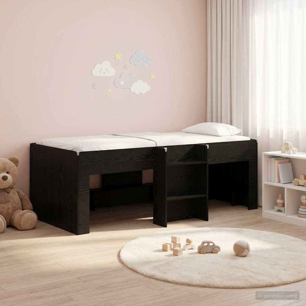 Kinder Hoogslaper Zwart eiken 75 x 190 cm Bewerkt hout is nu te koop bij PeponiXL, paradijselijk wonen!