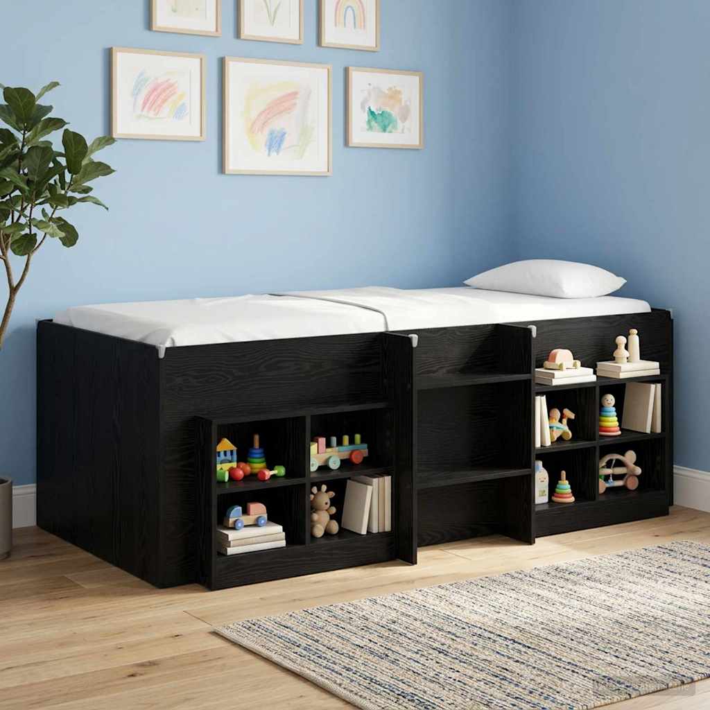 Kinder Hoogslaper Zwart eiken 75 x 190 cm Bewerkt hout is nu te koop bij PeponiXL, paradijselijk wonen!