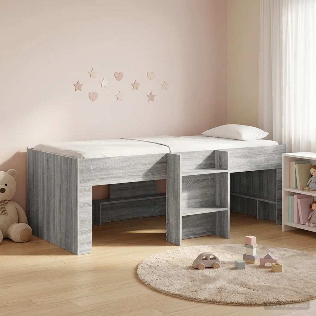 Kinder Hoogslaper Grijs Sonoma 75 x 190 cm Bewerkt hout is nu te koop bij PeponiXL, paradijselijk wonen!