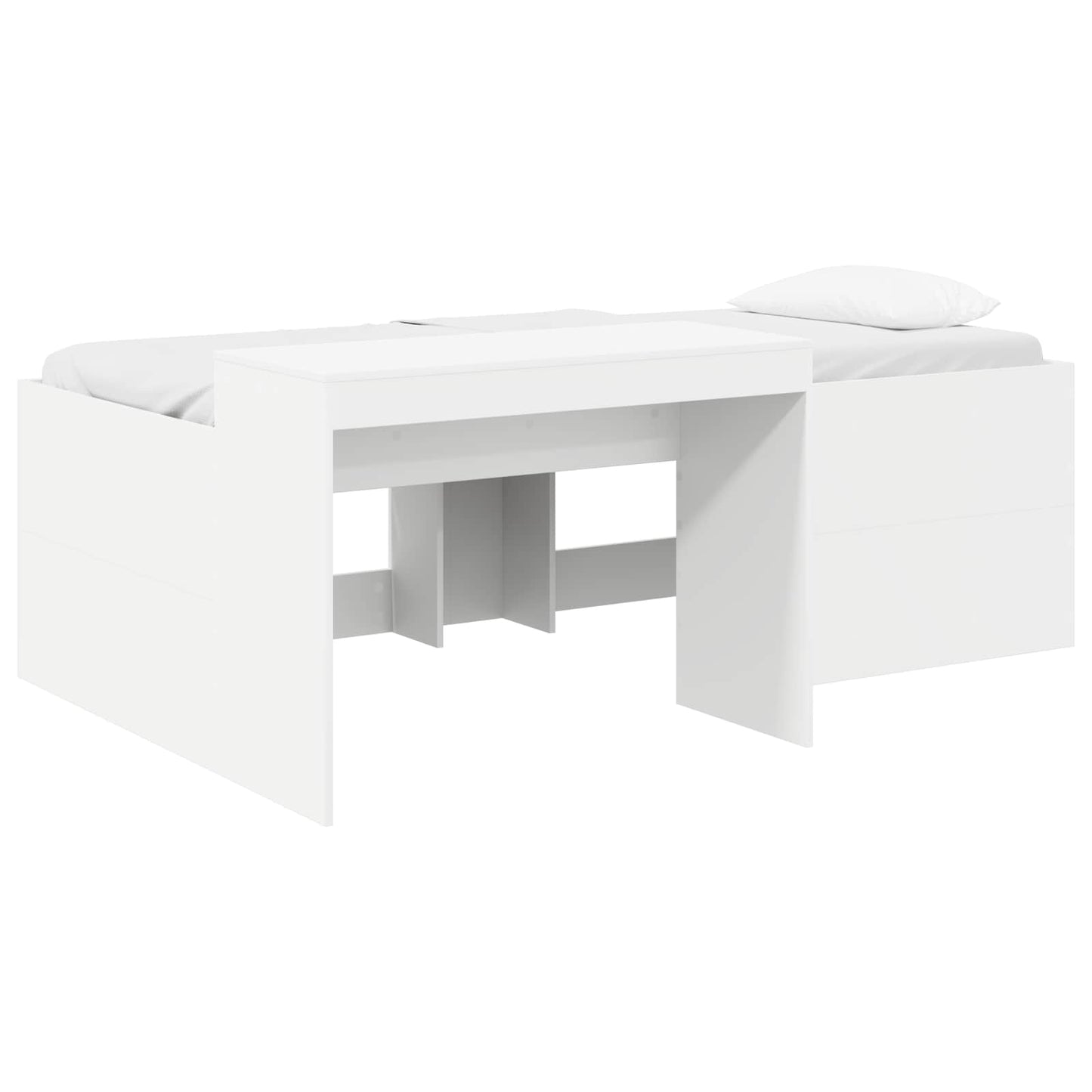 Hoge Bed Frame met Bureau voor Kinderen Wit Bewerkt hout
