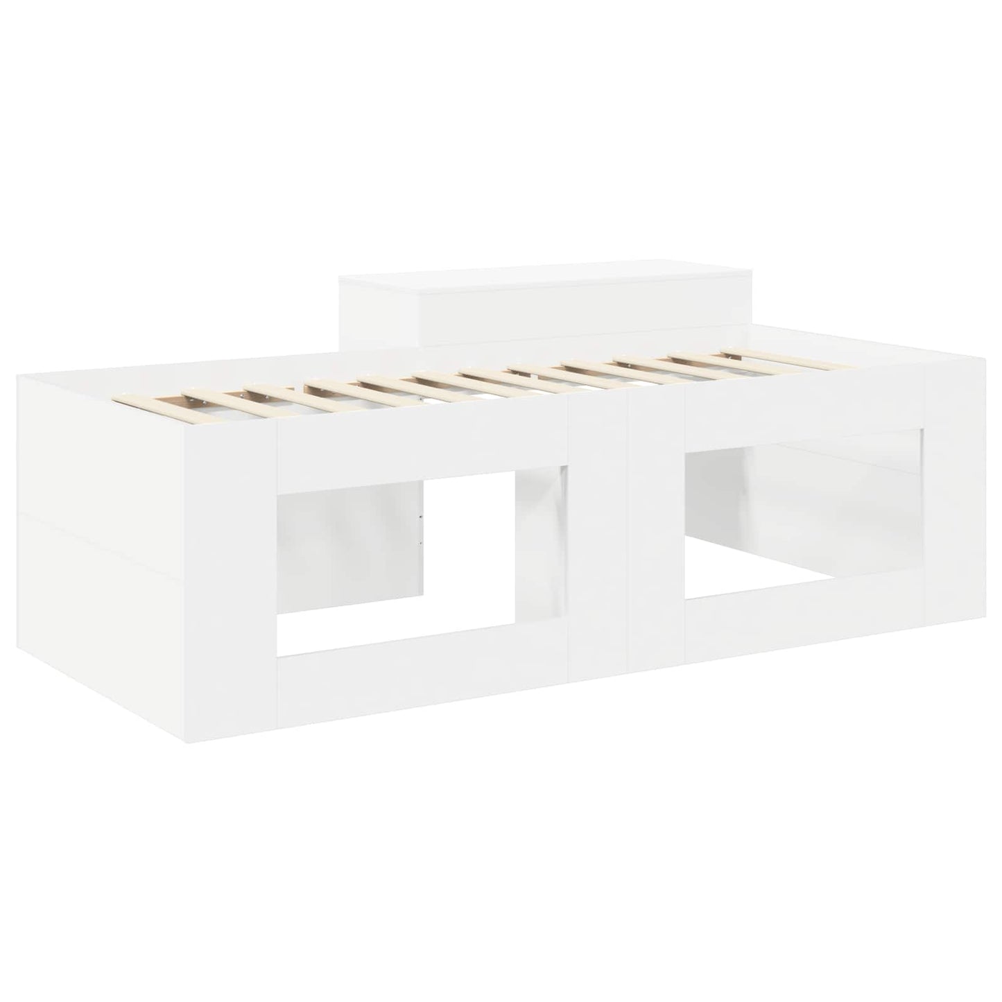 Hoge Bed Frame met Bureau voor Kinderen Wit Bewerkt hout