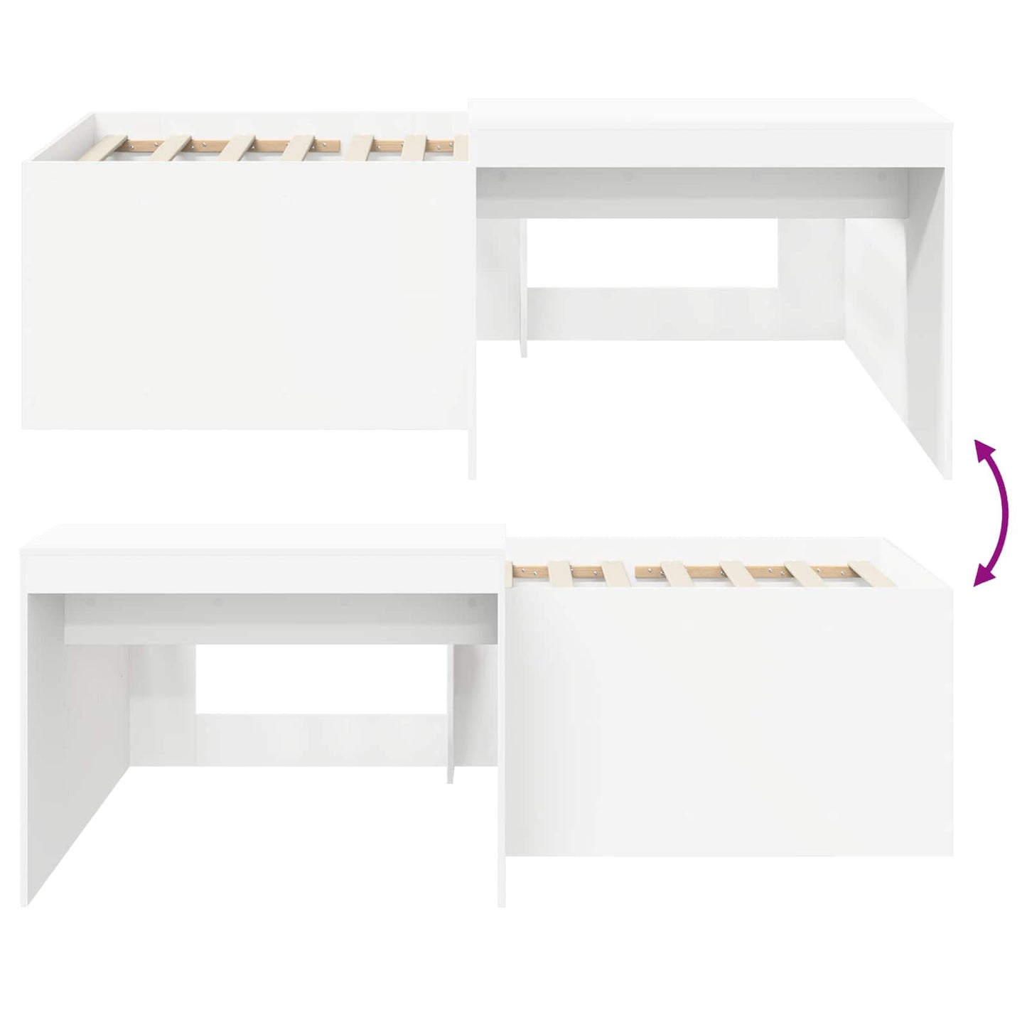 Hoge Bed Frame met Bureau voor Kinderen Wit Bewerkt hout