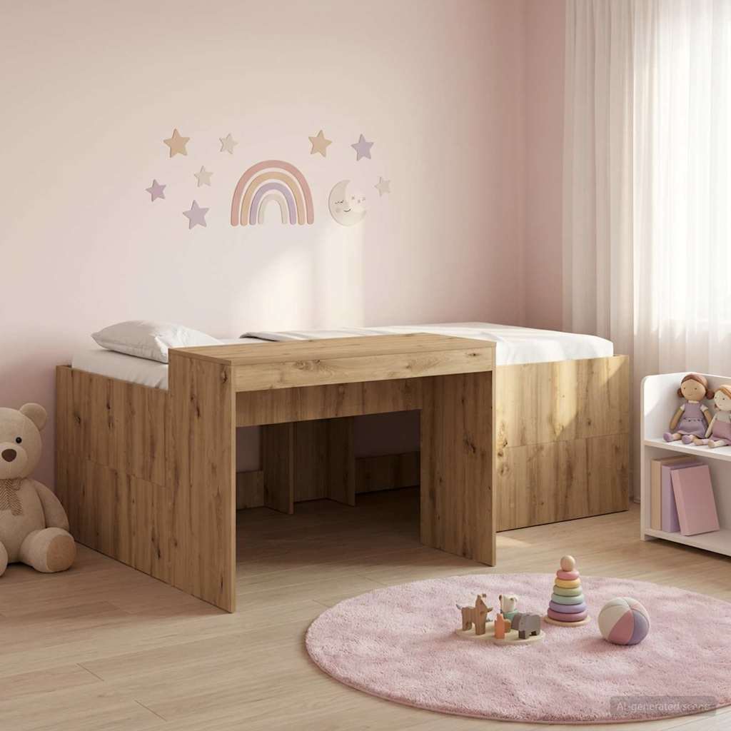 Hoge Bed Frame met Bureau voor Kinderen Artisanaal eiken is nu te koop bij PeponiXL, paradijselijk wonen!