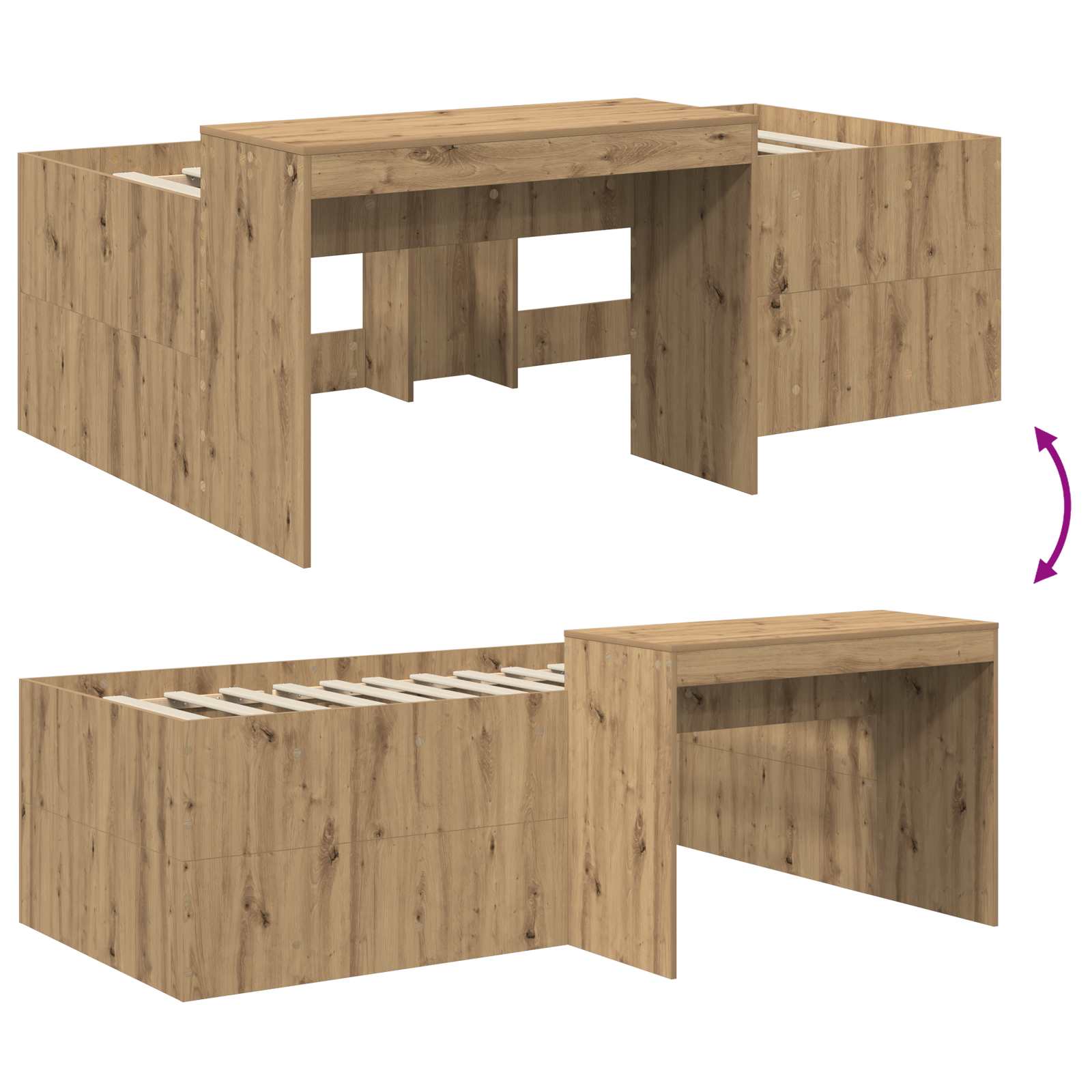 Hoge Bed Frame met Bureau voor Kinderen Artisanaal eiken is nu te koop bij PeponiXL, paradijselijk wonen!