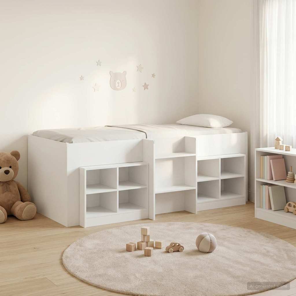 Loft Bed Frame met Kast met plank 3 st Wit Bewerkt hout