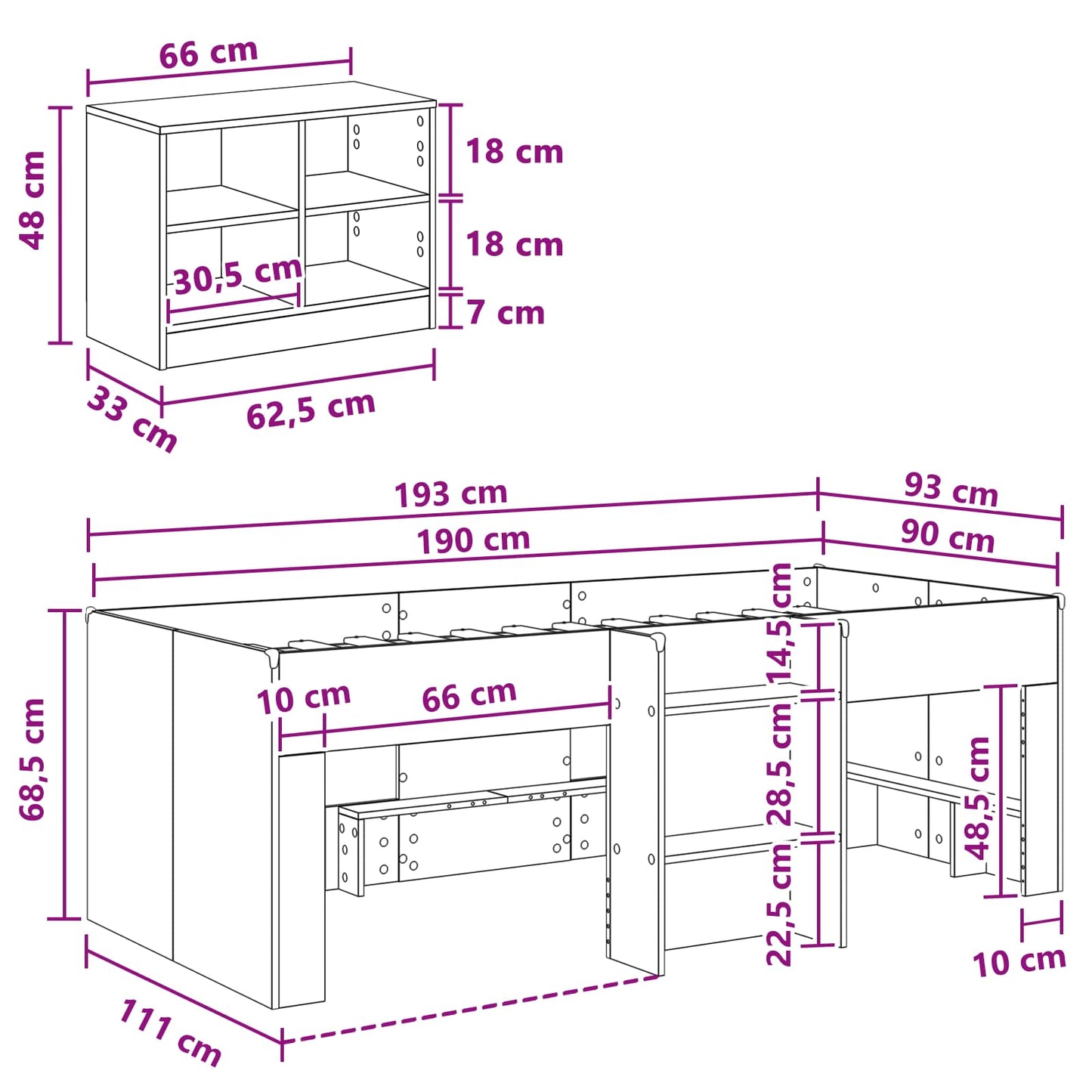 Loft Bed Frame met Kast met plank 3 st Wit Bewerkt hout