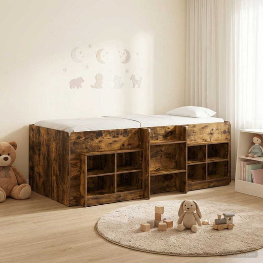 Loft Bed Frame met Kast 3 st Gerookt eiken Bewerkt hout is nu te koop bij PeponiXL, paradijselijk wonen!