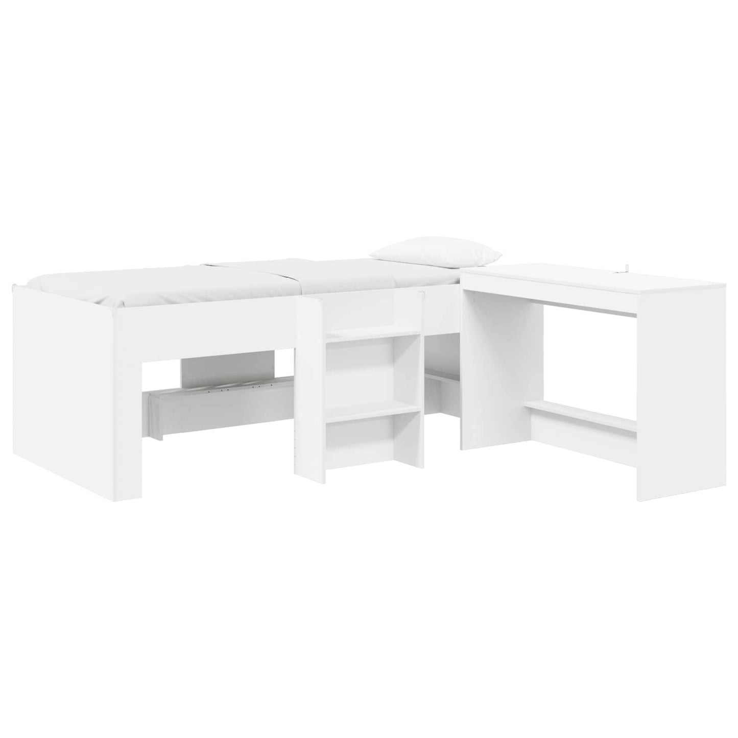 Hoge Bed Frame met Bureau voor Kinderen 2 st Wit Bewerkt hout