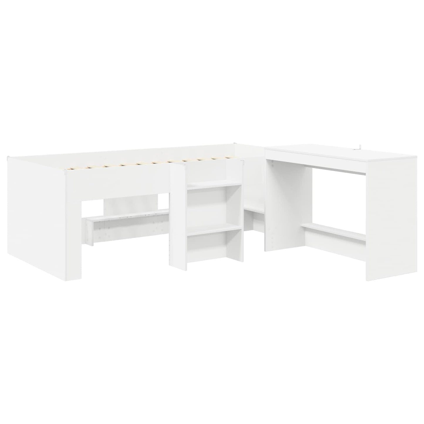Hoge Bed Frame met Bureau voor Kinderen 2 st Wit Bewerkt hout