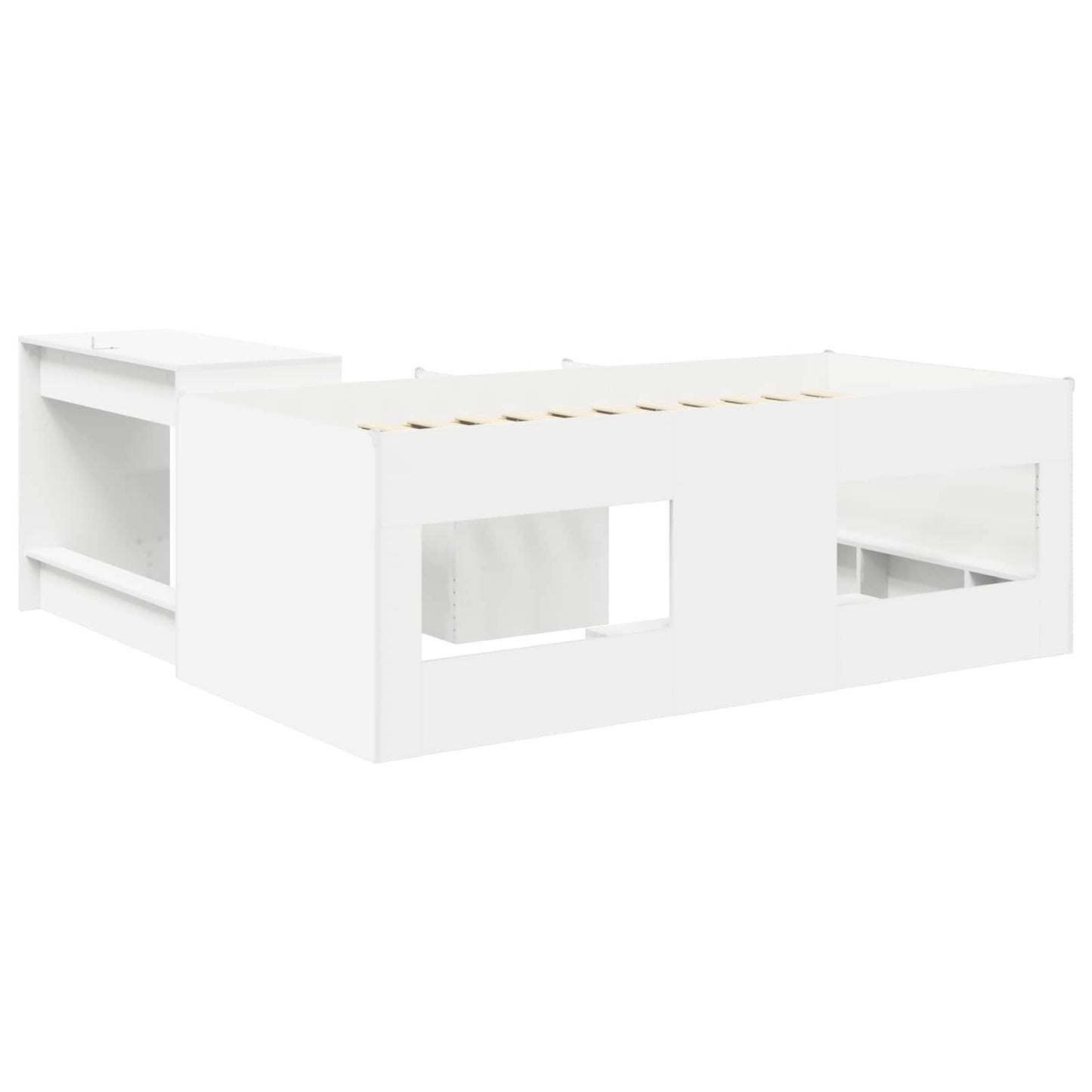 Hoge Bed Frame met Bureau voor Kinderen 2 st Wit Bewerkt hout