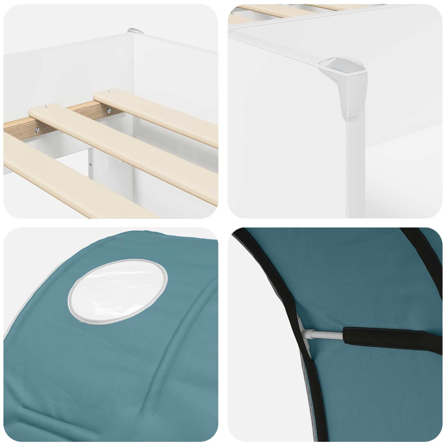 Bed met Tunnel 3 st Wit en Lichtblauw Bewerkt hout