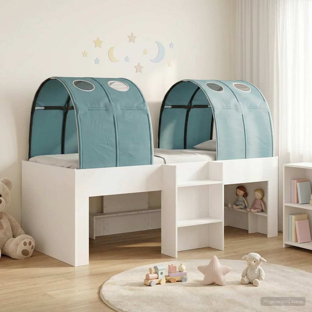Bed met Tunnel 3 st Wit en Lichtblauw Bewerkt hout