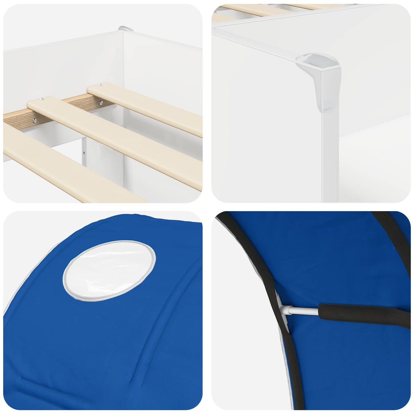 Bed met Tunnel 3 st Wit en Blauw Bewerkt hout