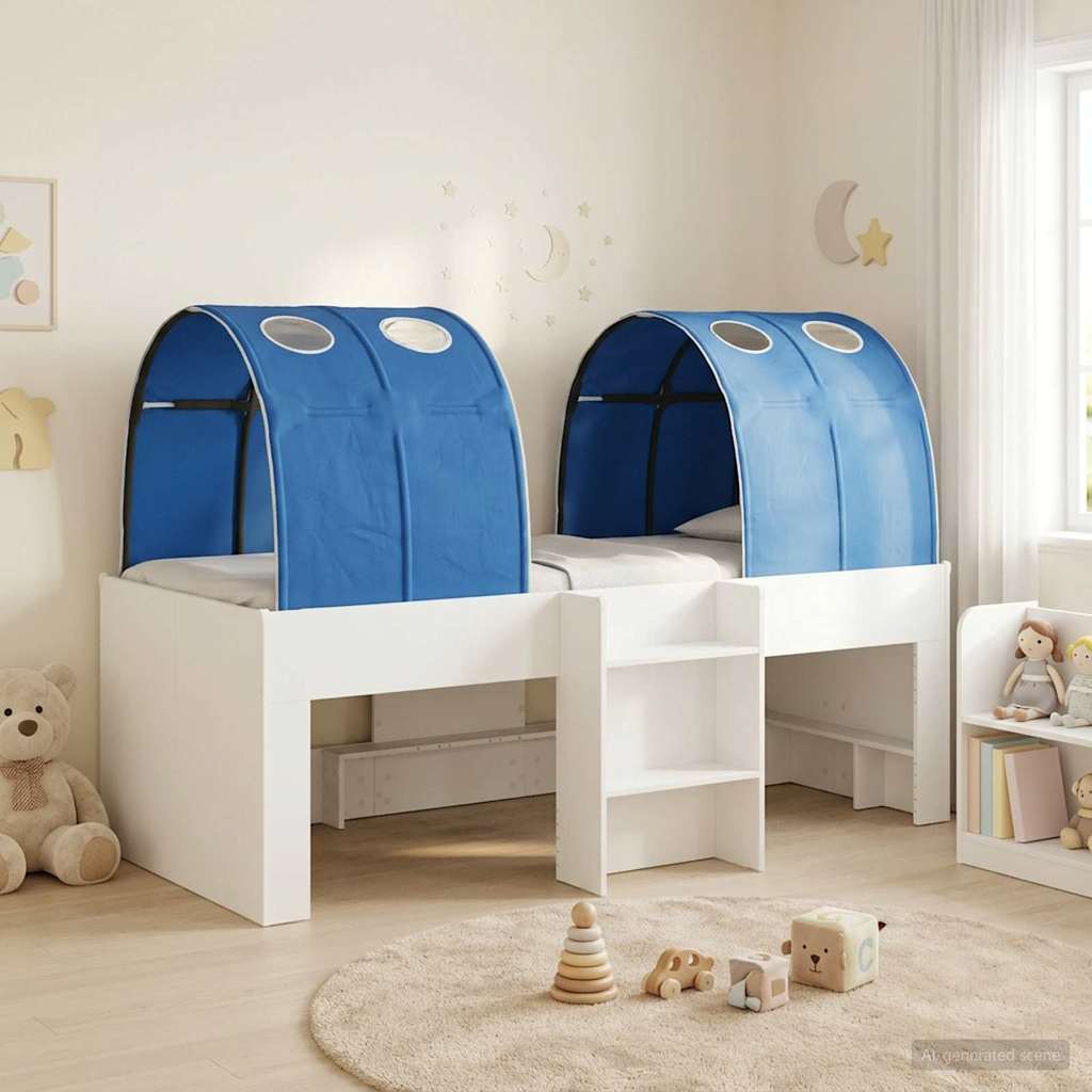 Bed met Tunnel 3 st Wit en Blauw Bewerkt hout