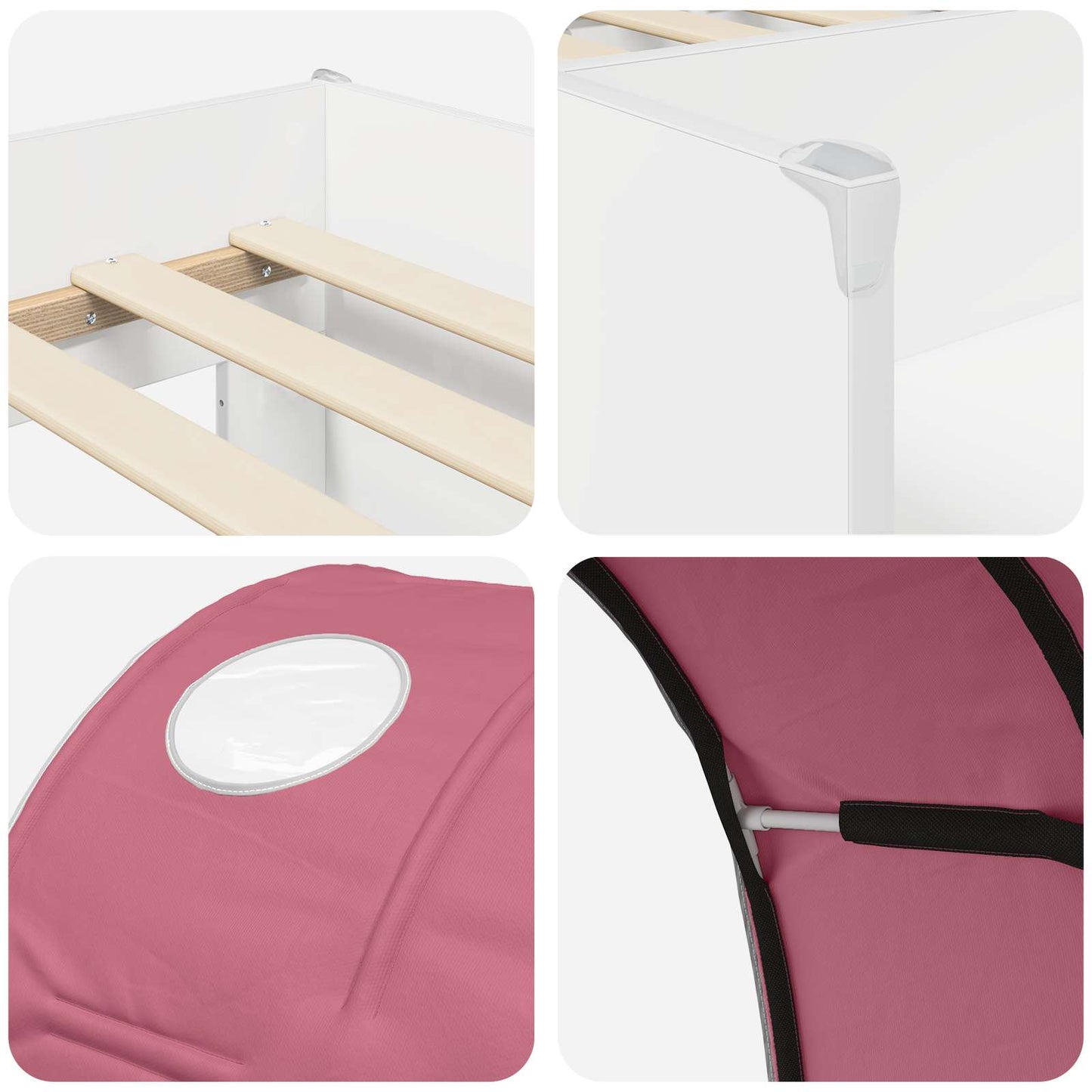 Bed met Tunnel 3 st Wit en Roze Bewerkt hout