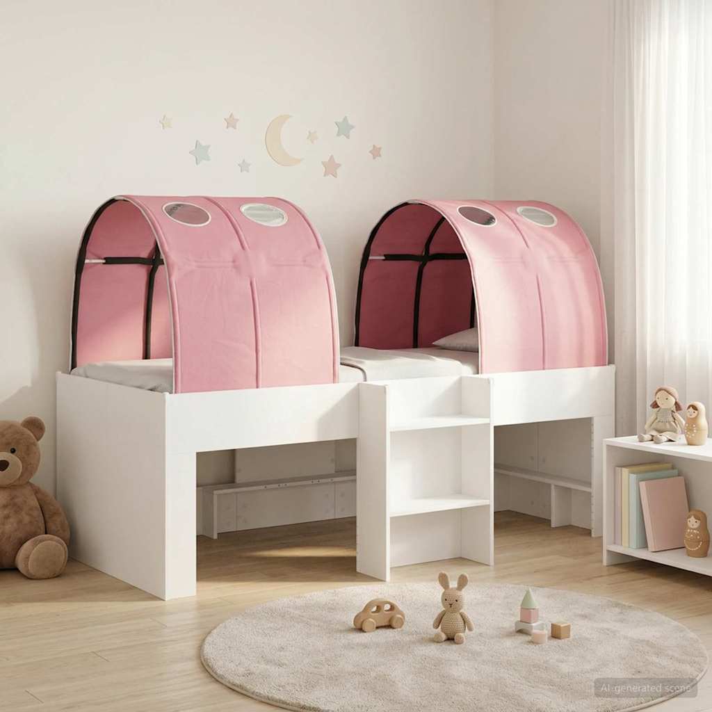 Bed met Tunnel 3 st Wit en Roze Bewerkt hout