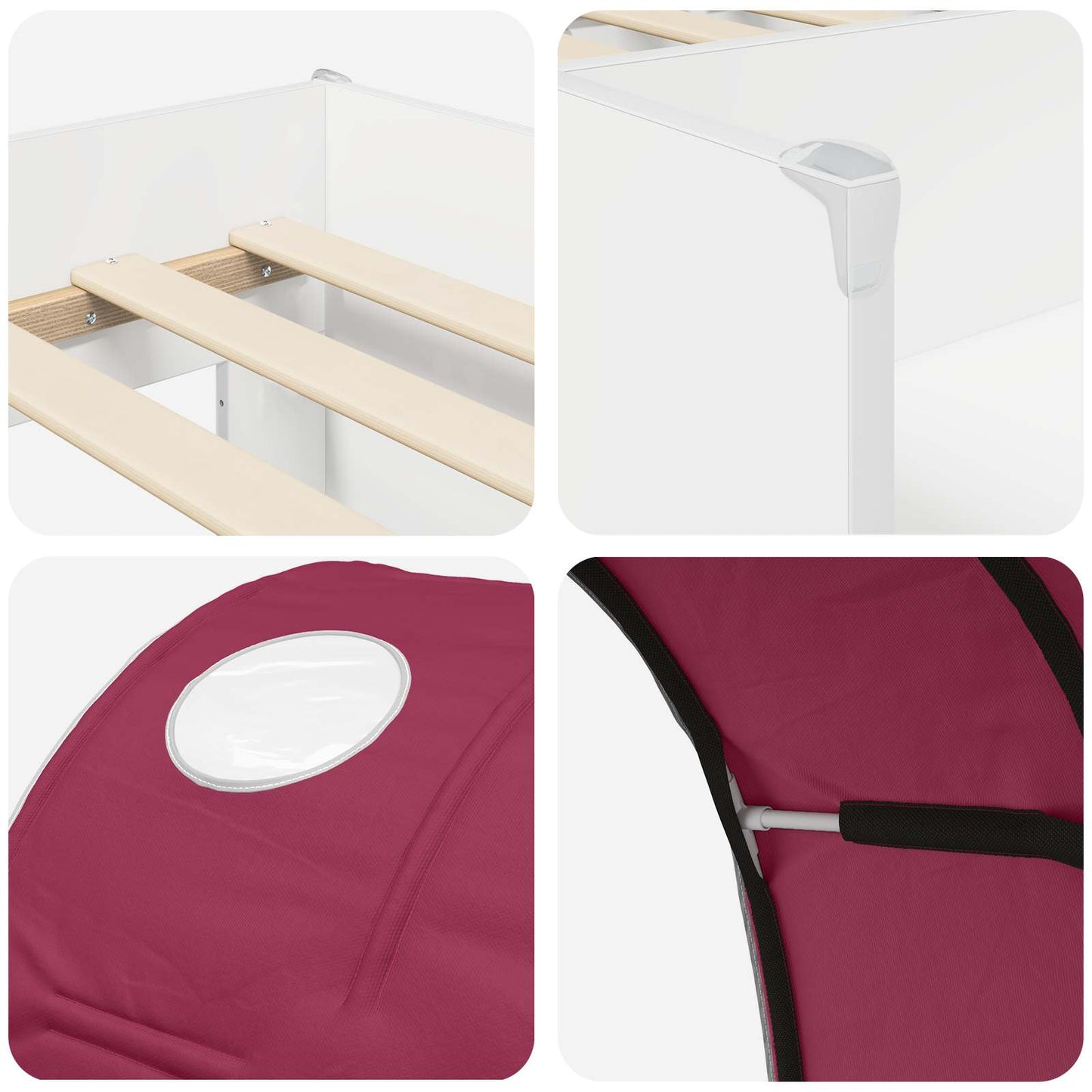 Bed met Tunnel 3 st Wit en Rood Bewerkt hout