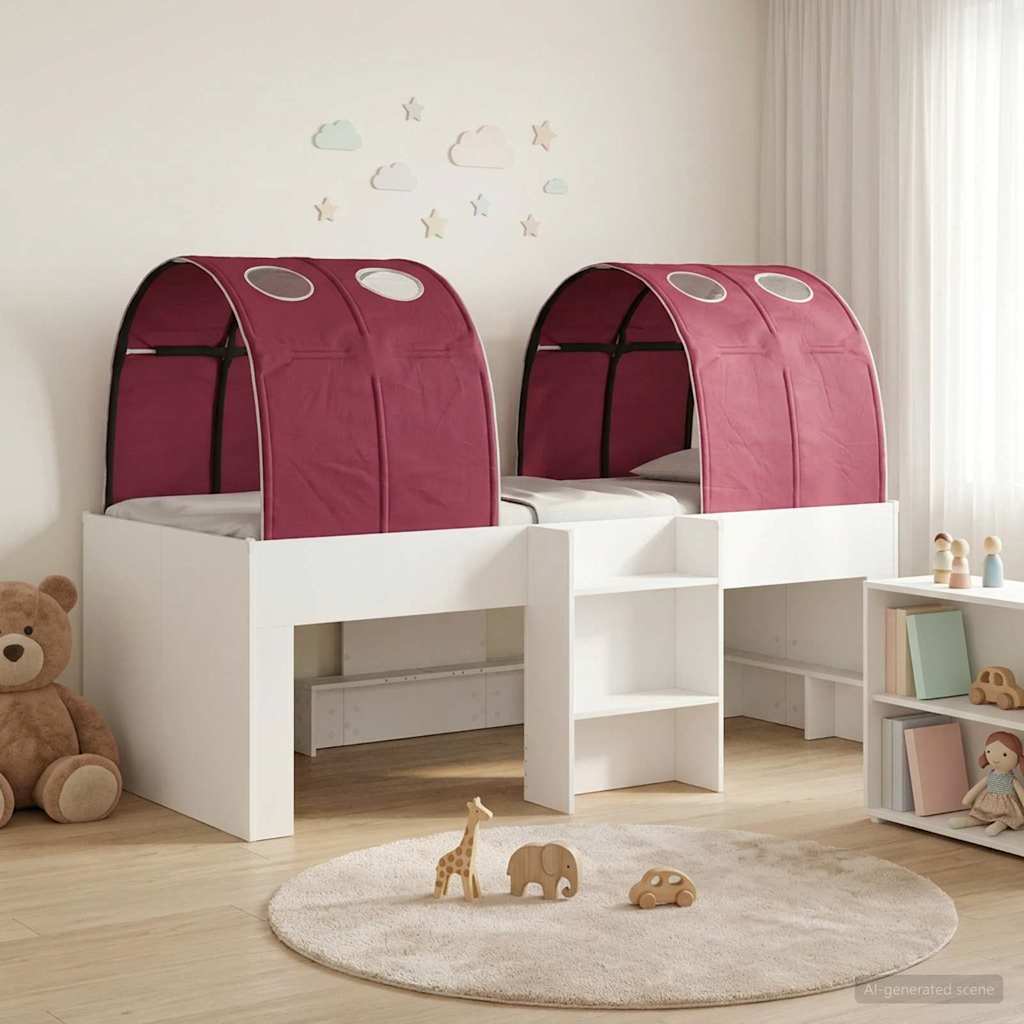 Bed met Tunnel 3 st Wit en Rood Bewerkt hout