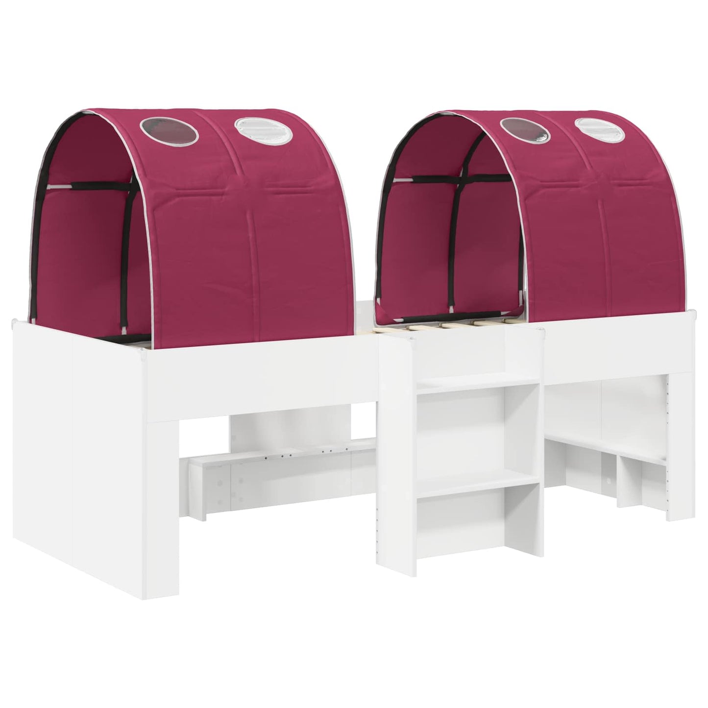 Bed met Tunnel 3 st Wit en Rood Bewerkt hout