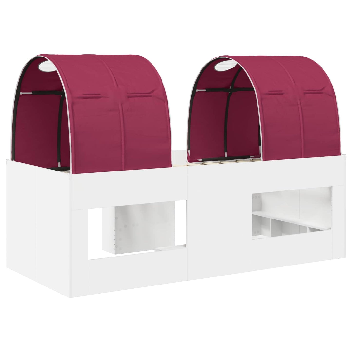 Bed met Tunnel 3 st Wit en Rood Bewerkt hout