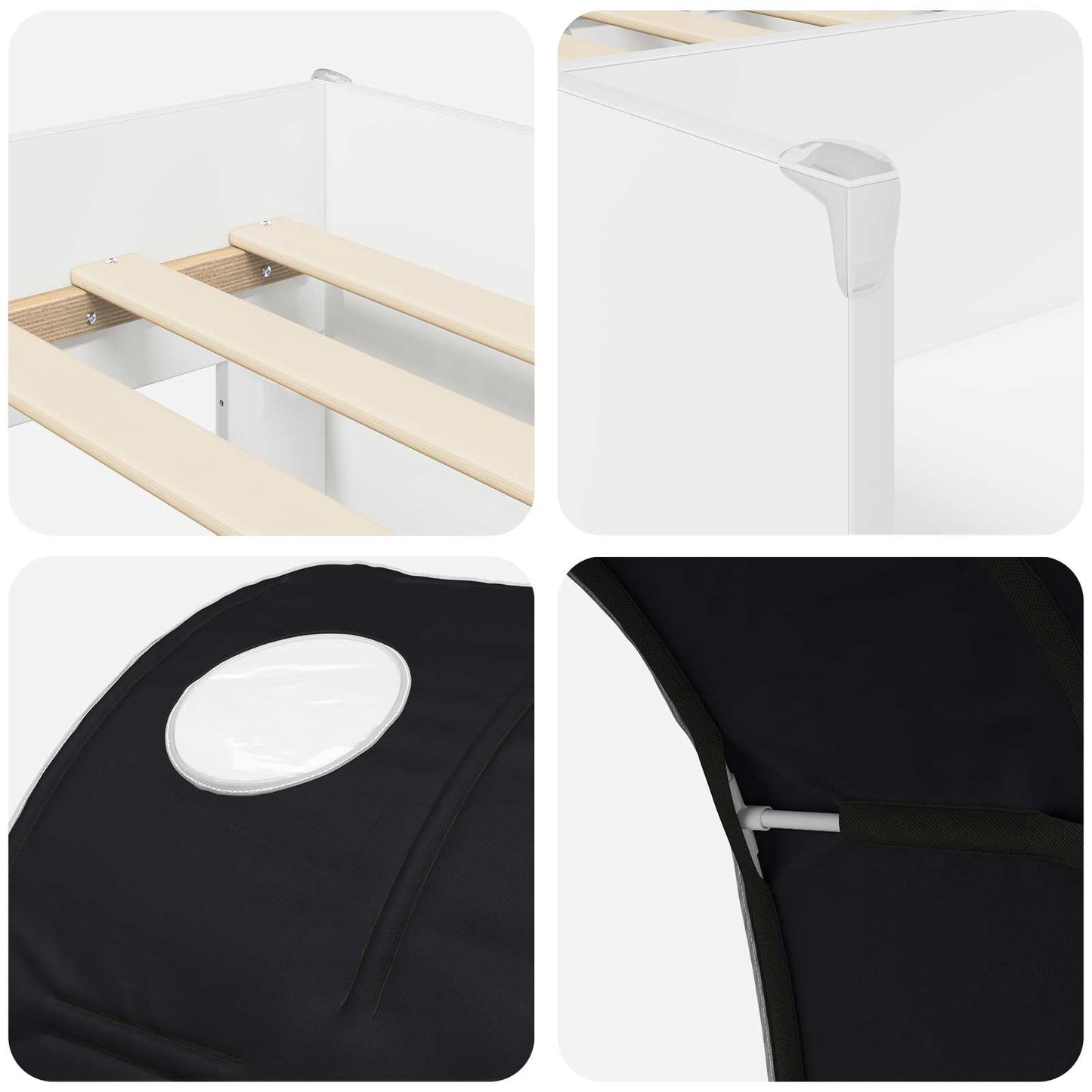 Bed met Tunnel 4 pcs Wit en zwart Bewerkt hout is nu te koop bij PeponiXL, paradijselijk wonen!