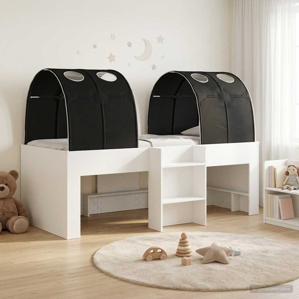 Bed met Tunnel 4 pcs Wit en zwart Bewerkt hout is nu te koop bij PeponiXL, paradijselijk wonen!