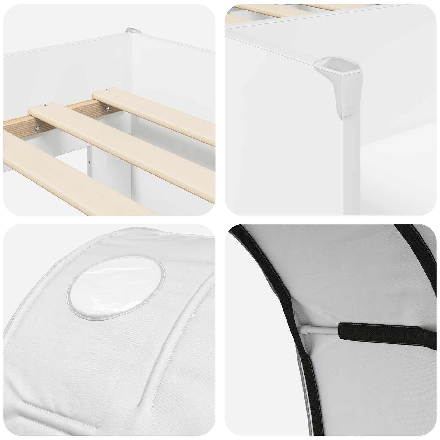 Bed met Tunnel 3 st Wit Bewerkt hout