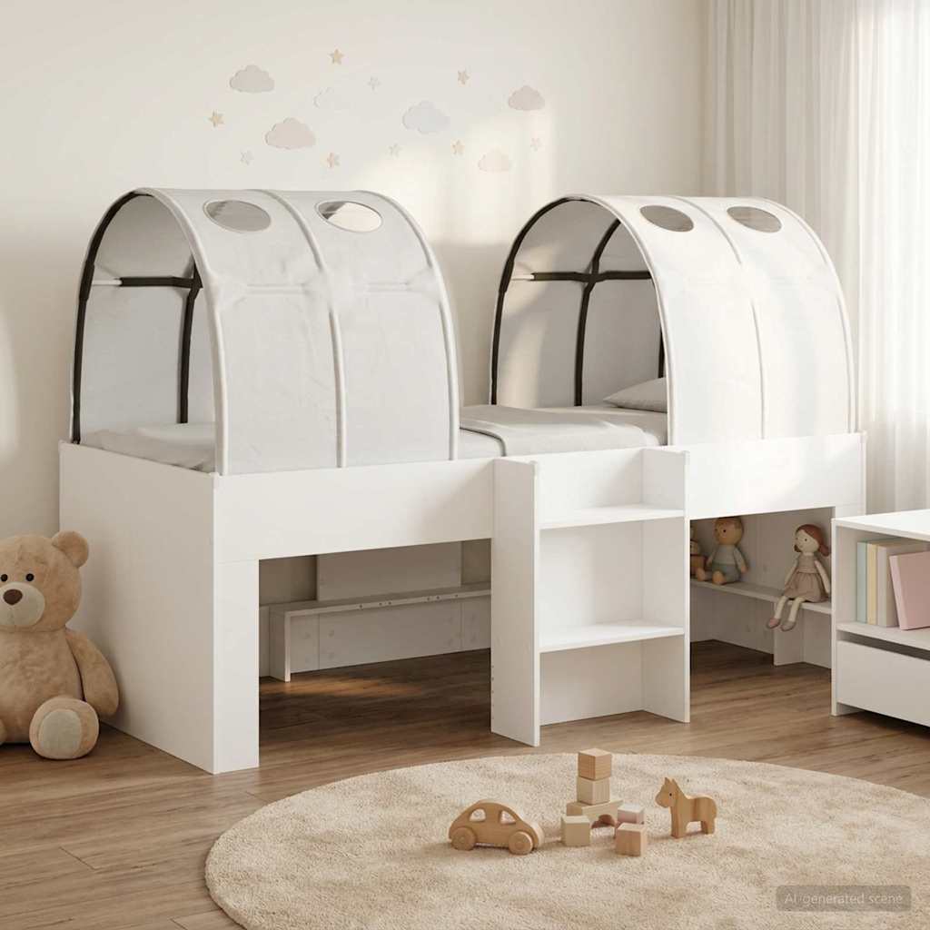 Bed met Tunnel 3 st Wit Bewerkt hout